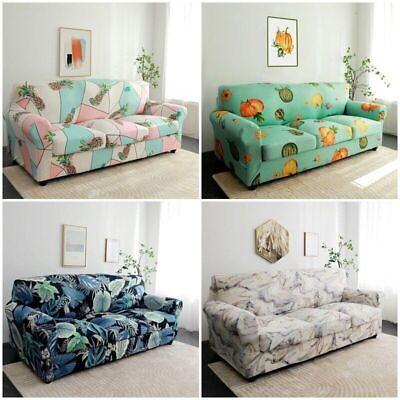#ad 1 2 3 Seater Elastic Slipcovers Fruit Printed Sofa Cushion Covers Armchair Cover $87.61
