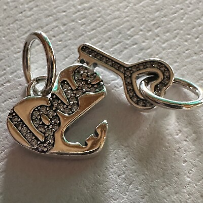 #ad Sparkling LOVE amp; Key Heart Valentine Charm 925 Sterling Silver $25.20