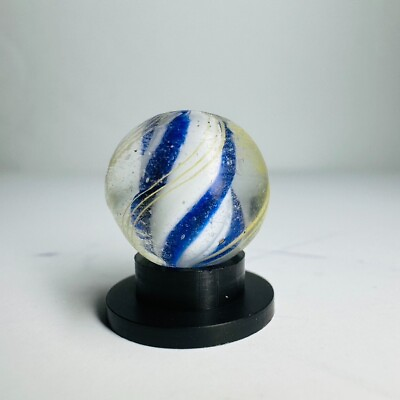 #ad 19 32 .68” Antique German Gold Banded Solid Blue White Core Swirl Marble $15.95