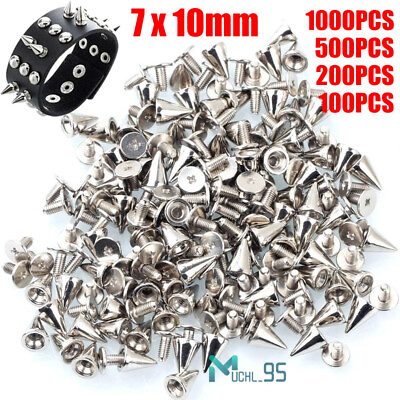 #ad 1000x Punk Cone Metal Spikes Rivets Studs Screw Back for Clothing Jacket Leather $10.99