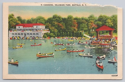 #ad Postcard Canoeing Delaware Park Buffalo New York $4.75