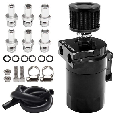 #ad #ad Universal Aluminum Oil Catch Can Kit Reservoir Baffled Tank with Breather Filter $19.99