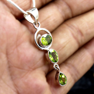 #ad Peridot Pendant 925 Silver Gemstone Pear Drop Gemstone Women Jewelry Gift $56.00