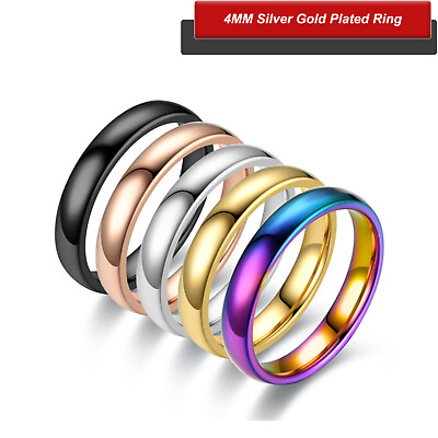 #ad 4MM Silver Gold Plated Stainless Steel Men Women Wedding Ring Band Size $4.63