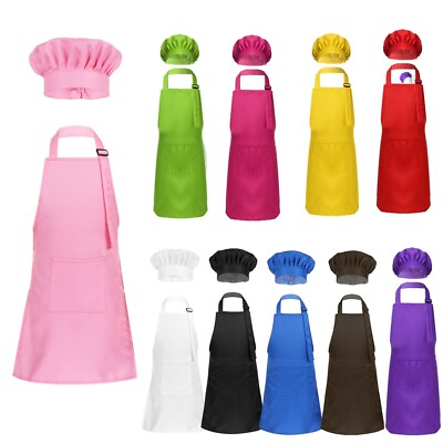 #ad Kids Apron and Chef Hat Set Adjustable Apron with Pocket for Kitchen Cooking $10.59
