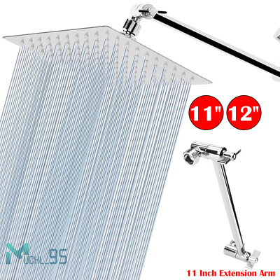 #ad 10quot; 12quot; Square Rainfall Stainless Steel Shower Head Bathroom Top Ceiling Sprayer $52.99