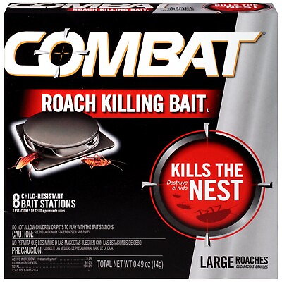 #ad Combat Roach Killing Bait 8 Large Bait Station Kills the Nest Child Resistant $10.89