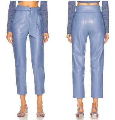 #ad Jonathan Simkhai Sz 2 Pants Tessa Vegan Leather Tie Waist Trousers Thistle Blue $95.00