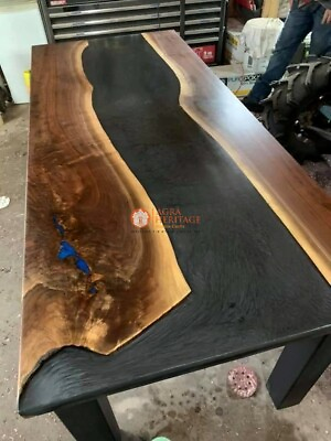 #ad Rectangle Epoxy Black Resin Top Table acacia Wooden Handmade Design Patio Decors $625.50