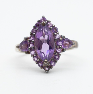#ad Vintage Sterling Silver Amethyst Cluster Ring – Size P GBP 45.00