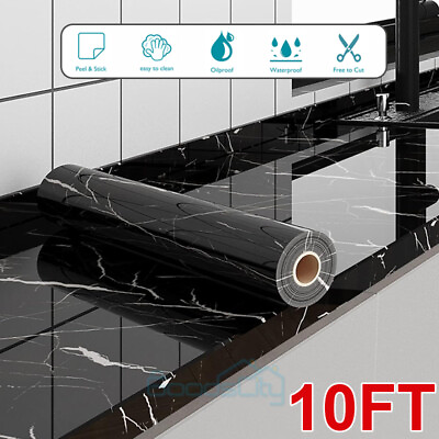 #ad Black Marble Contact Paper Self Adhesive Peel Stick Wallpaper Kitchen Countertop $11.69