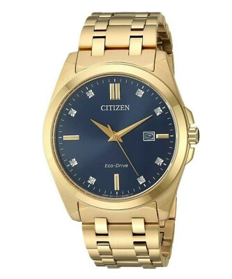 #ad Citizen Men#x27;s Eco Drive Corso Diamond Accents Gold Tone Watch 41mm BM7103 51L $167.99