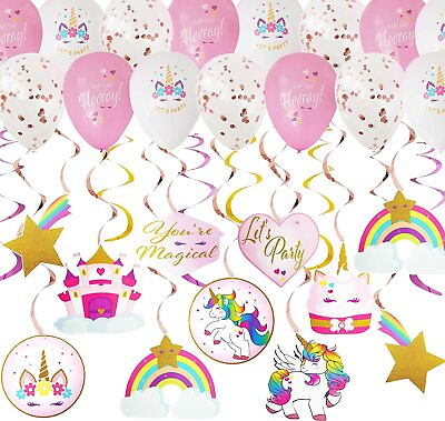 #ad 65pcs Unicorn Hanging Swirls Decorations with Real GlitterPerfect Set for Party $32.00