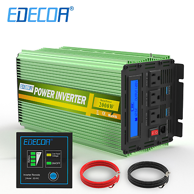 #ad EDECOA 2000 4000 Watt Power Inverter 12V dc to 110V 120V ac LCD Remote RV $165.95