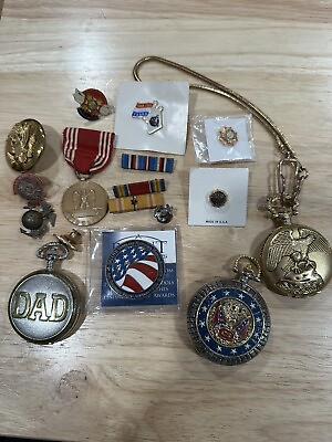 #ad lot of vintage ARMY US brooches and watches $85.00