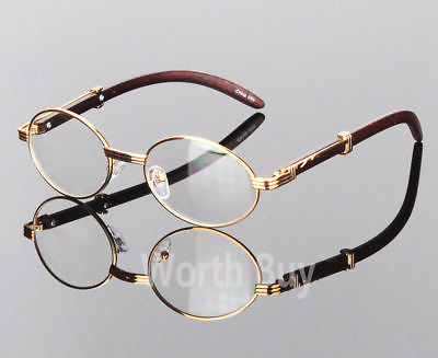 #ad Womens Men Retro Vintage Clear Lens Yellow Gold Wood Frame Fashion Eye Glasses $9.95