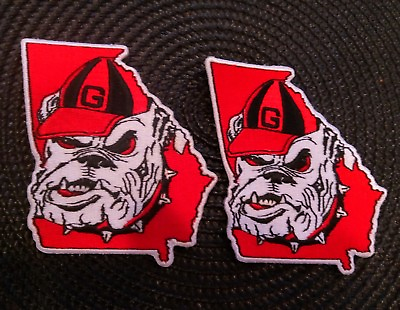 #ad 2 Georgia Bulldogs Vintage Embroidered Iron On Patches patch lot 3quot; x 2” $8.99