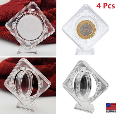 #ad 4Pcs Rotating Commemorative Coin Stand Coin Display Cabinet Collector Home Stand $10.64