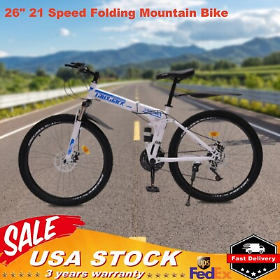 #ad #ad 26quot; Folding Mountain Bike 21 Speed Bicycle Double Disc Brakes MTB for Men Women $189.53