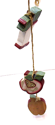 #ad Country Folk Craft Three Apples Wood Hemp Twine Hanging Decoration Farm Cottage $15.00