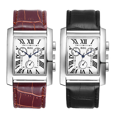 #ad Mens Business Genuine Leather Band Square Roman Numerals Dial Quartz Wrist Watch $13.99