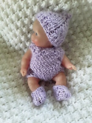 #ad Doll Clothes Handknitted lavender bodysuit romper for vintage fashion Baby 5quot; 6quot; $29.75