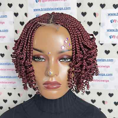 #ad Top Cornrows Box Braids Lace Closure Wavy Curl Short Curly Braided Wig 10 Inches $150.00