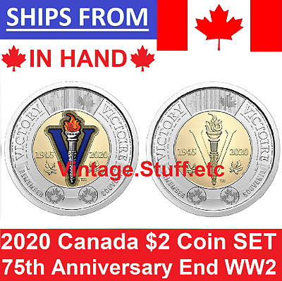 #ad 2020 $2 Canada Color No Colored 75th Anniversary End of World War 2 WWII SET UNC C $8.49