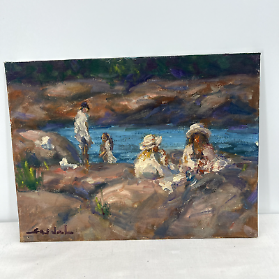 #ad Original Artwork Study 9”x12” Oil On Canvas Panel Beach Day By Tadeusz Seidel $49.99