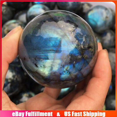 #ad Natural Labradorite Moonstone Quartz Crystal Ball Healing Energy Sphere W Stand $14.24
