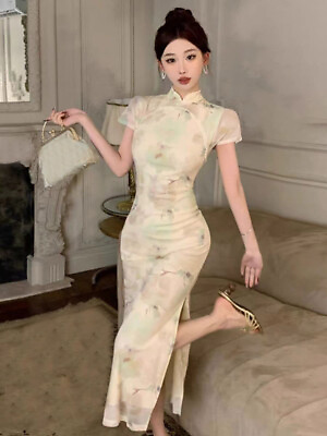 #ad Elegant Womens Floral Mesh Qipao Dress Party Cocktail Prom Cheongsam Long Dress $33.11