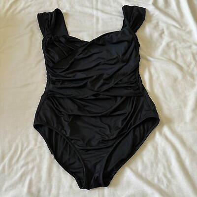 #ad BADGLEY MISCHKA Women’s 14 Black One Piece Swimsuit Ruched Slimming Modest $27.99