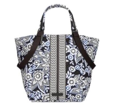 #ad Vera Bradley Change It Up Tote Handbag Quilted Snow Lotus White Black Floral NEW $69.99