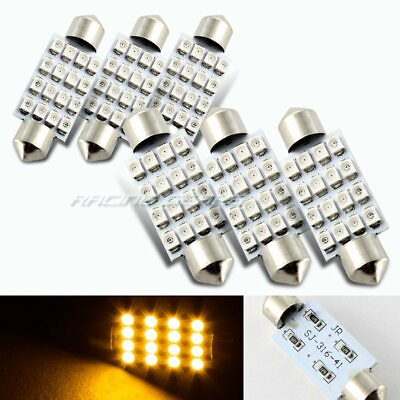 #ad 6x 41mm 16 SMD Amber LED Panel Interior Replacement Dome Light Lamp Festoon Bulb $10.95