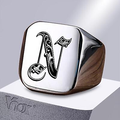 #ad Ring Men Initial Stainless Steel Hip Hop Rings Silver Color Initial Engrave A Z $9.99
