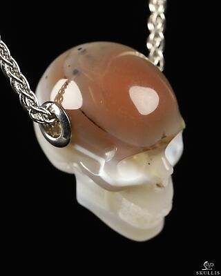 #ad 1.1quot; Mozambique Agate Carved Crystal Skull Pendant With 925 Sterling Silver $129.00