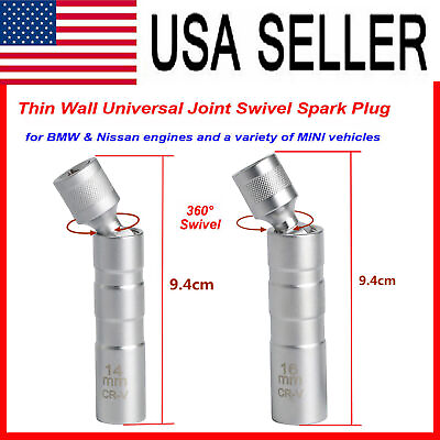 #ad 14MM 16MM Thin Wall Magnetic Swivel Spark Plug Socket 12 Point Removal Tools $12.99