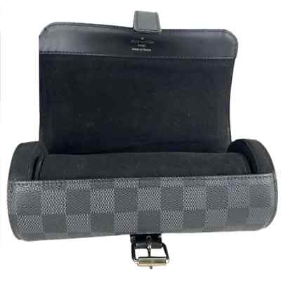 #ad Authentic Louis Vuitton 3 Case Watch Damier Graphite Canvas Silver Hardware $700.00