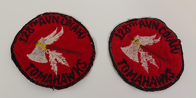 #ad #ad 2 VTG US ARMY KOREAN MADE 128TH AVN CO. AH TOMAHAWKS SQUADRON PATCHES $49.95