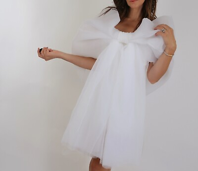 #ad Lirika Matoshi White Strapless Tulle Bow Midi Wedding Dress Size S $299.99