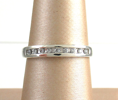 #ad .925 Sterling Silver Diamond Ring Round Channel Set Band size 7 9 Stone $49.95