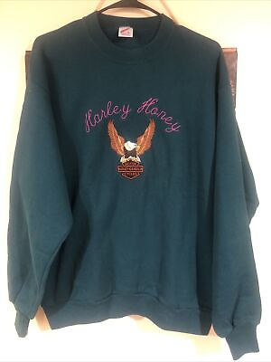 #ad Vintage Jerzees Large Sweatshirt HARLEY DAVIDSON HARLEY HONEY Embroidered ￼ $68.59