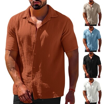 #ad Mens Blouse Short Sleeve Summer Shirts Men Casual Beach Button Down T Shirt $26.63