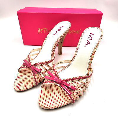 #ad MIA Women#x27;s Pink Slip On Pink Bow Heels Size 10M In Betsey Johnson Pink Box MINT $22.47