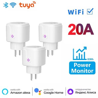#ad WiFi Smart Plug 20A EU Plug Wireless Socket Timer Plug Voice Remote Control $37.14