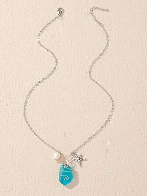#ad Blue Sea Glass Designed Pendant Necklace For Women Unique Oceanic Style $6.32