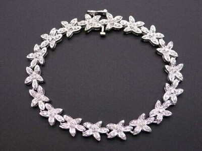 #ad Out Standing Flower Leaf Design with Round Cut White Cubic Zirconia Bracelet $517.00