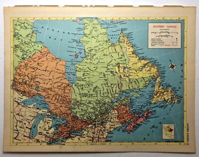 #ad 1950#x27;s Vintage EASTERN CANADA Antique Atlas Map Hammond#x27;s New World Atlas $6.68