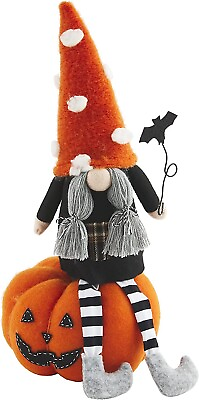 #ad Mud Pie Dangle Leg Halloween Pumpkin Gnome Shelf Sitter Medium Figure Doll $26.95