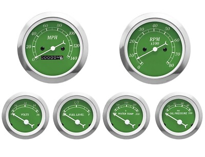 #ad MOTOR METER RACING Classic Green 6 Gauge Set Mechanical Speedometer MPH °F PSI $193.04